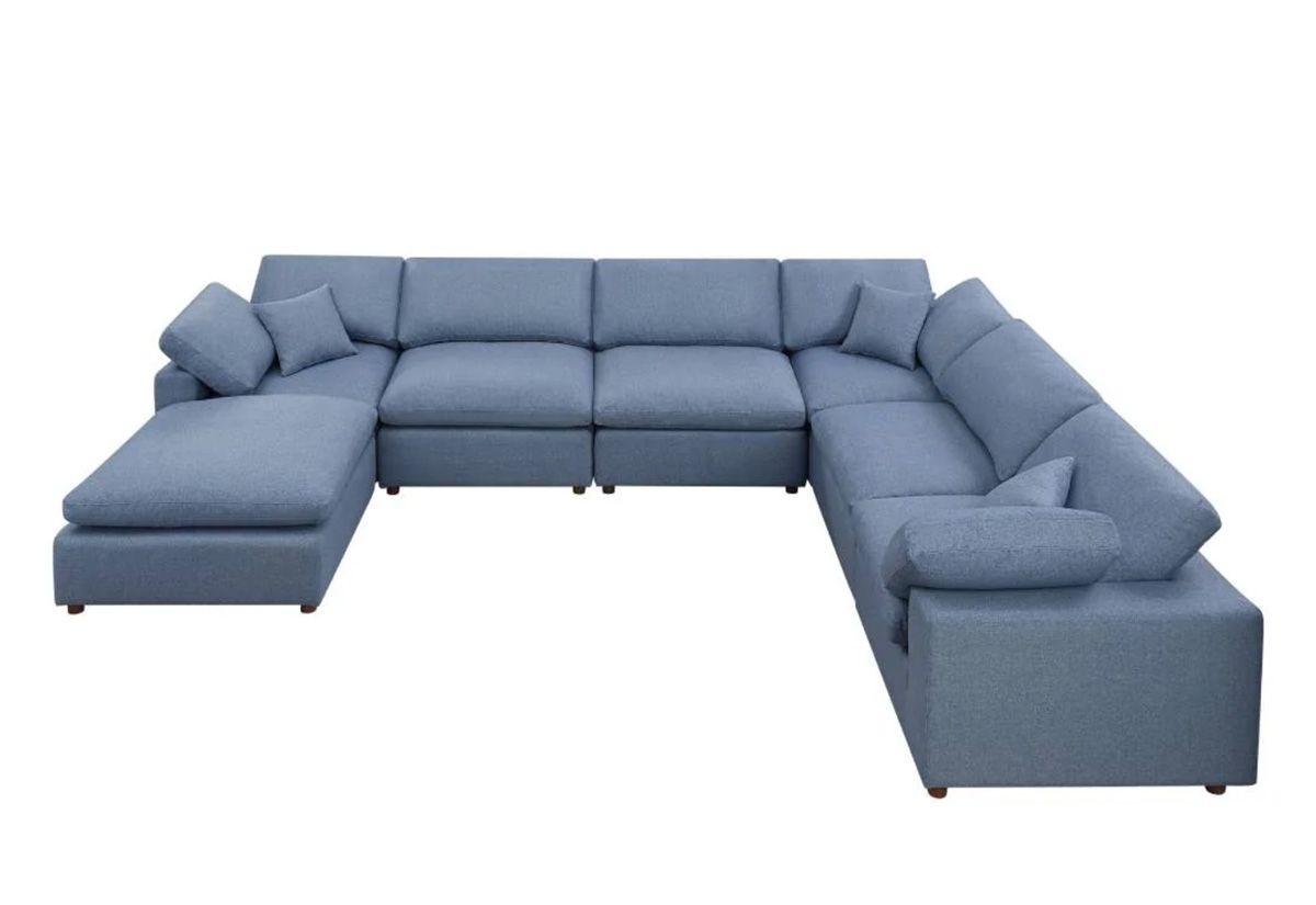 Giza Blue Linen Modular 7-Piece Sectional Set