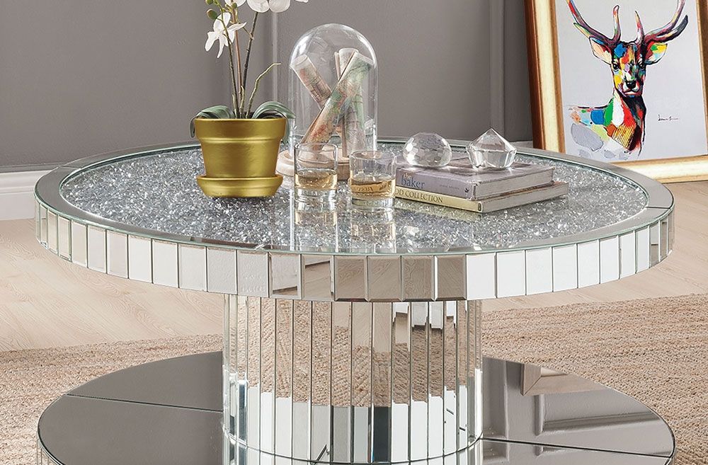Glasco Coffee Table Top With Crystal Accents,Glasco Mirrored Round Coffee Table