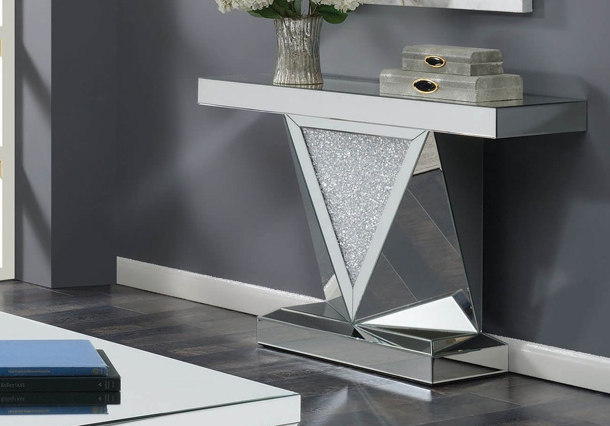 Glimmer Mirrored Sofa Table With Crystals