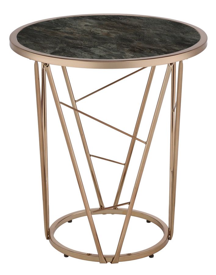 Gordie Round Faux Marble Top End Table