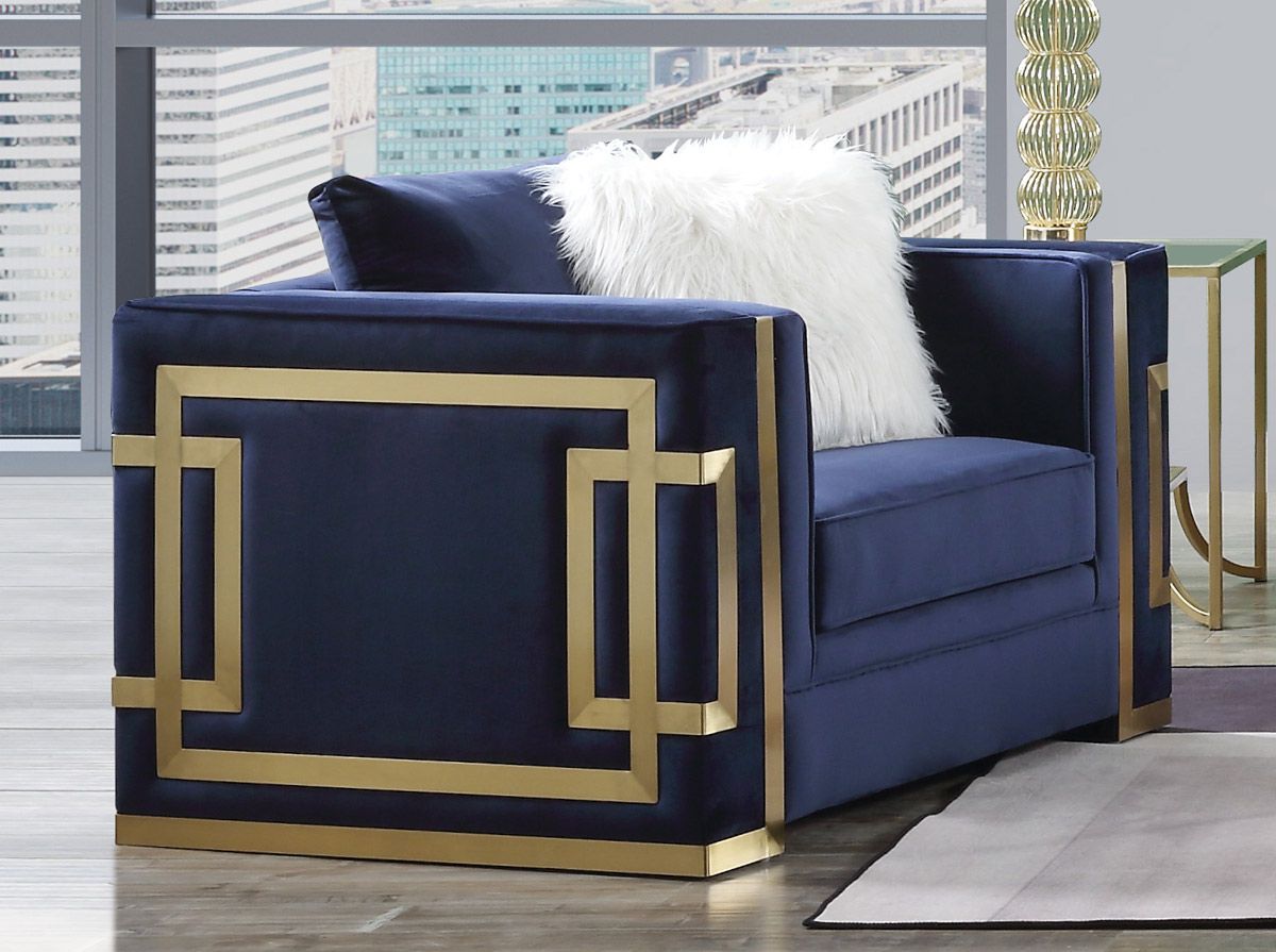 Graham Blue Velvet Chair With Gold Accents