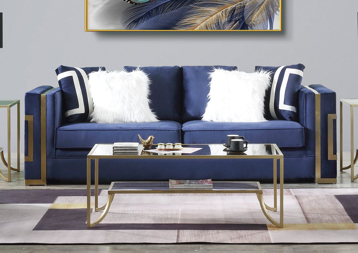 Graham Blue Velvet Sofa With Gold Accents