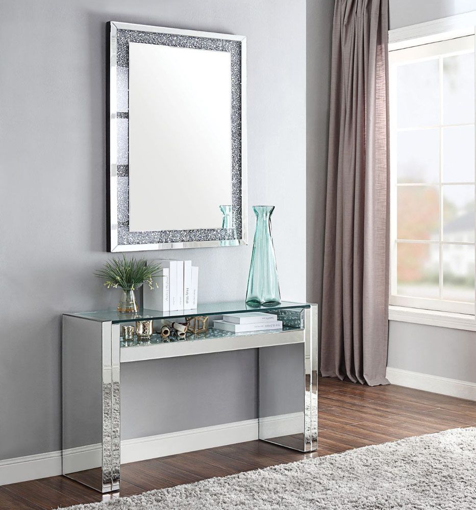 Greenberry Glass Top Mirrored Console