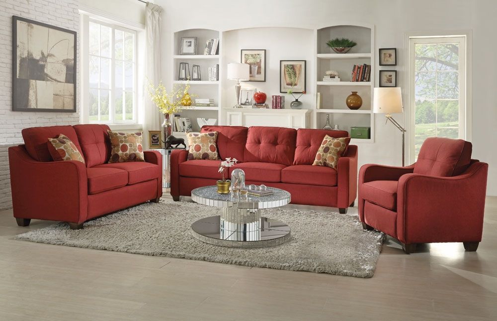 Gregory Red Linen Living Room Collection
