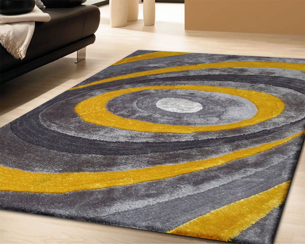 Grey Yellow Living Shag Area Rug 105