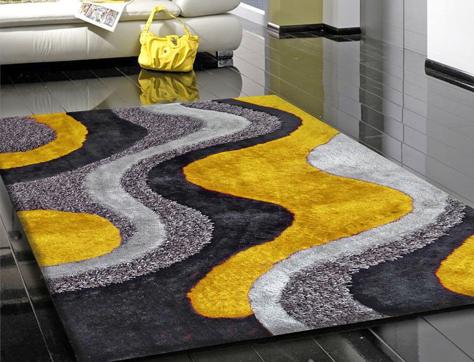 Yellow and Grey Shag Rug Design 29