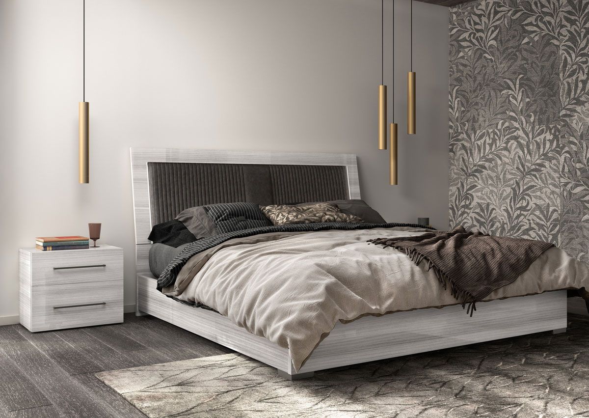 Greynold Grey Lacquer Bed With LED Lights