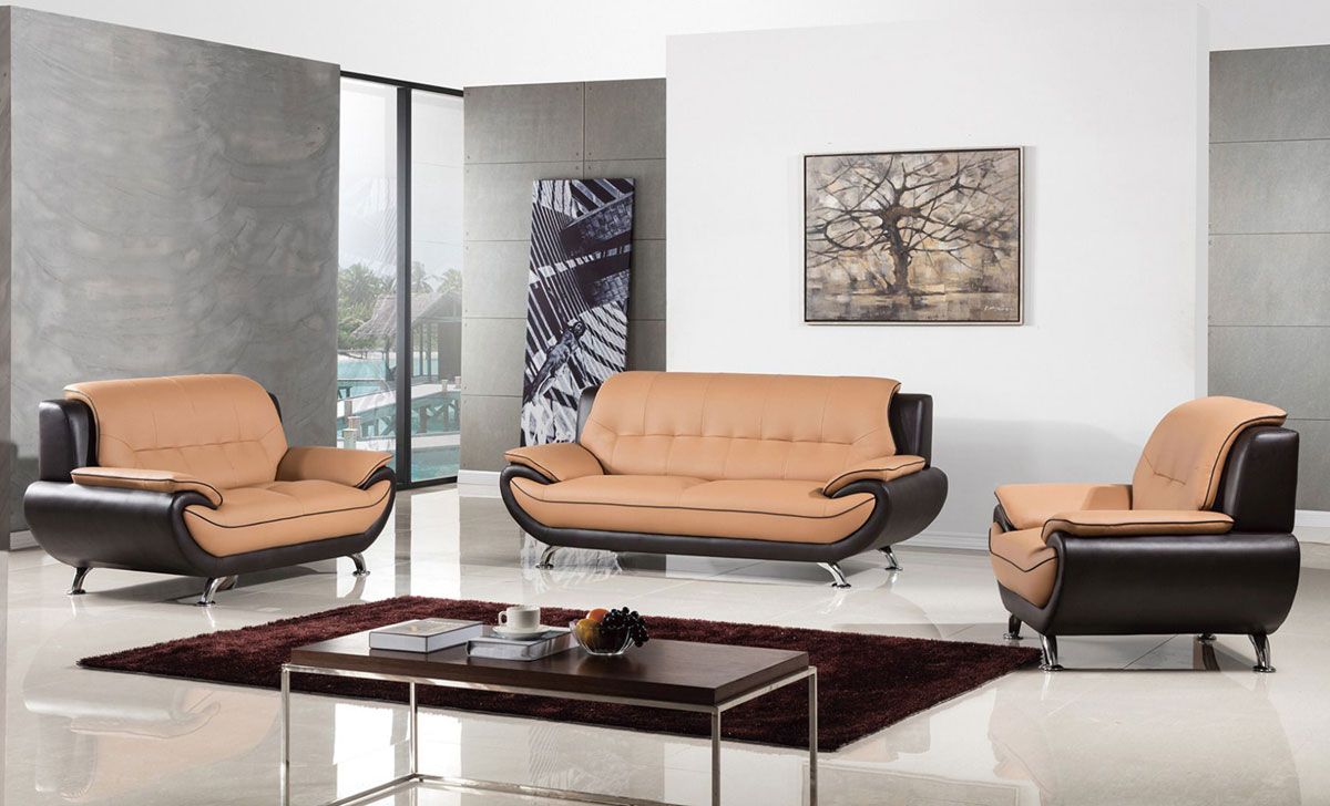 Griffen Camel Brown Leather Sofa Set