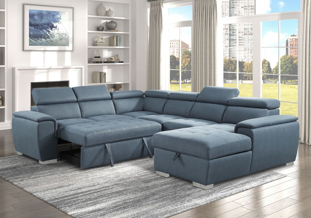 Griswold Blue Sectional With Open Sleeper