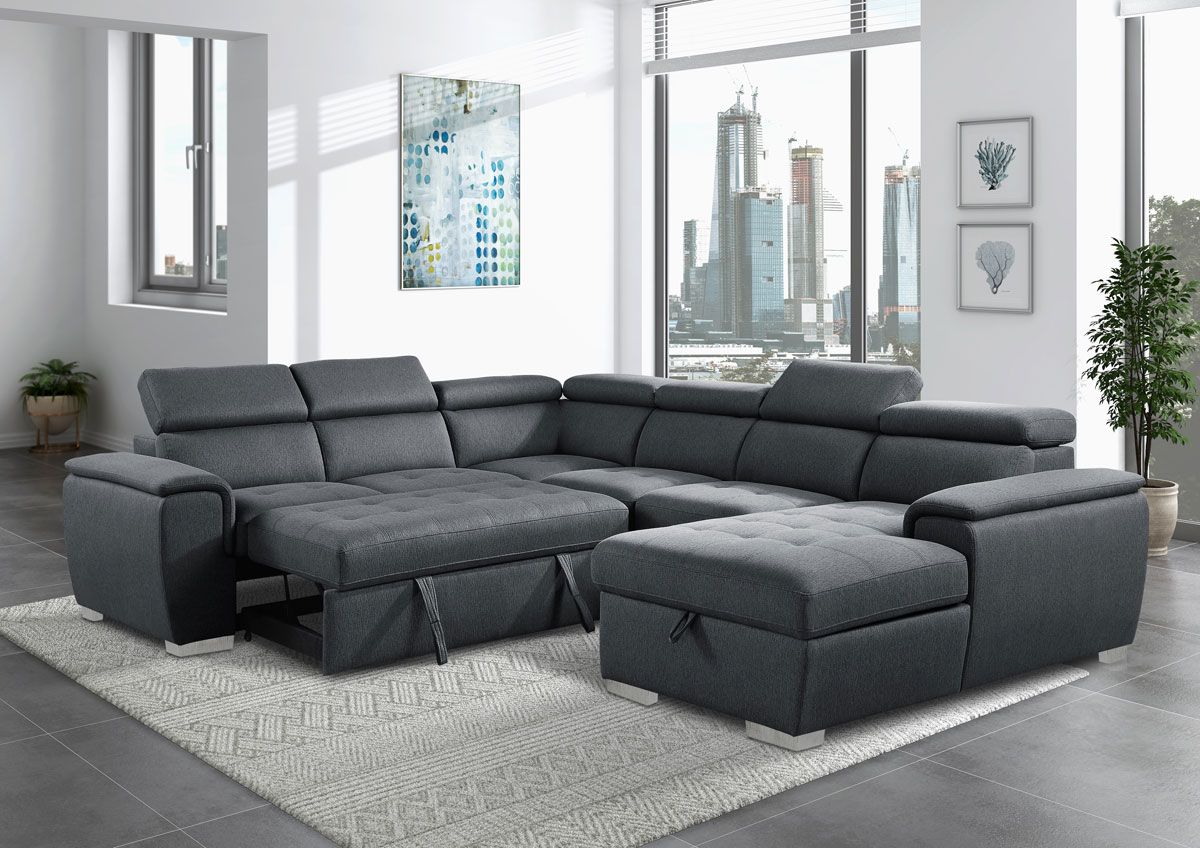 Griswold Dark Grey Sectional With Open Sleeper