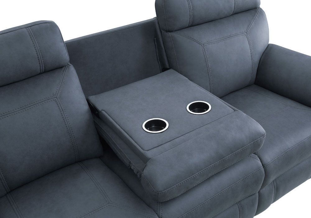 Guash Blue Microfiber Recliner Sofa Drop Down Table