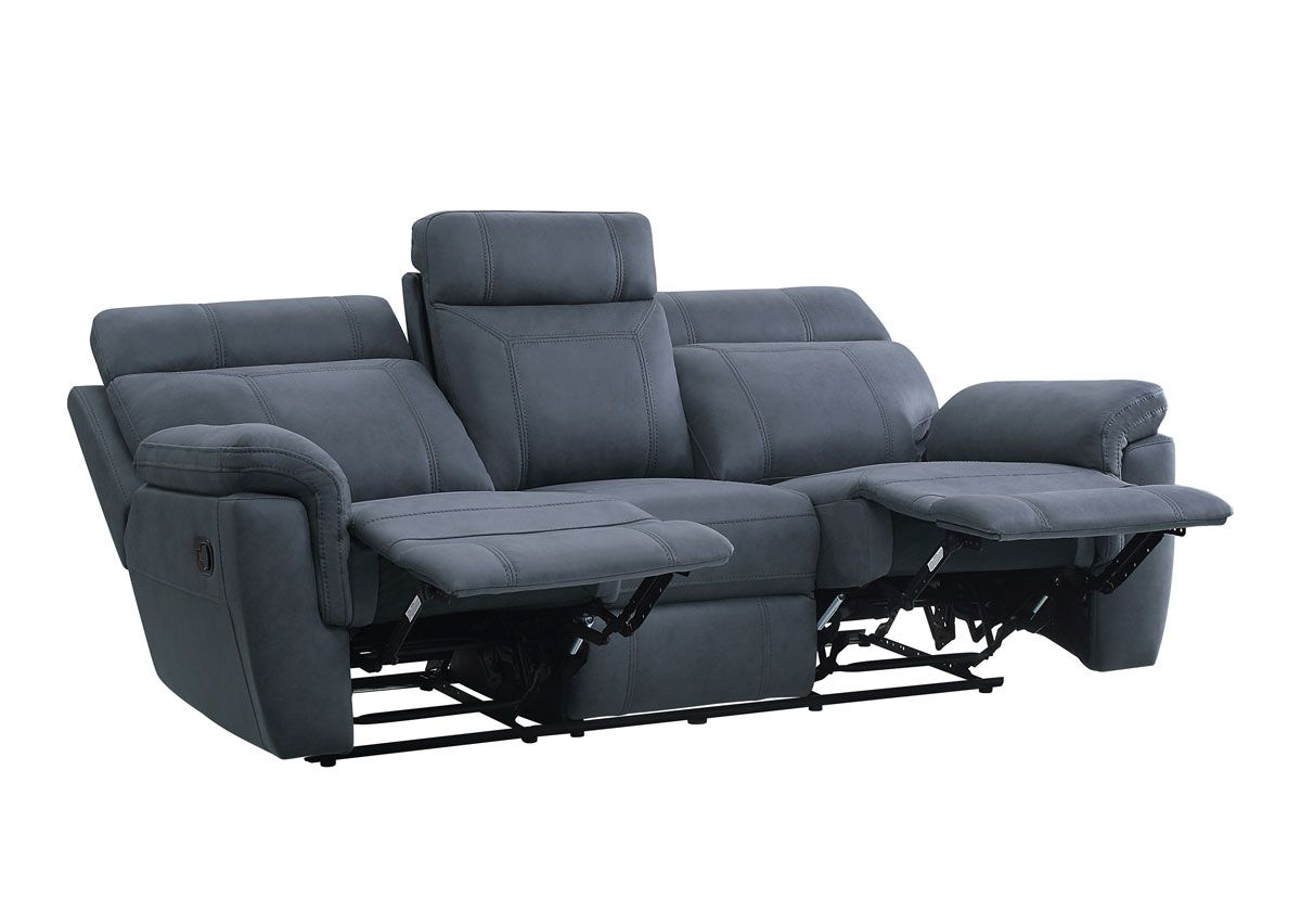 Guash Blue Microfiber Recliner Sofa Open