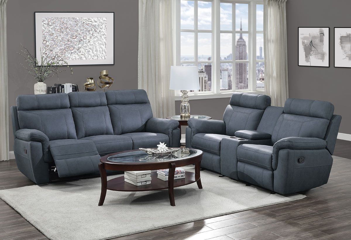 Guash Blue Microfiber Recliner Sofa Set