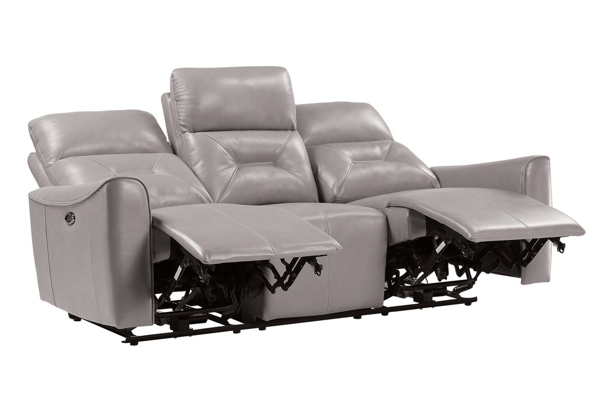 Comet Grey Leather Power Recliner Sofa