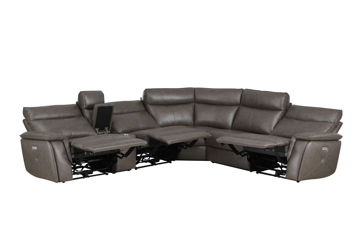 Hagen Brown Leather Power Recliner Sectional Open