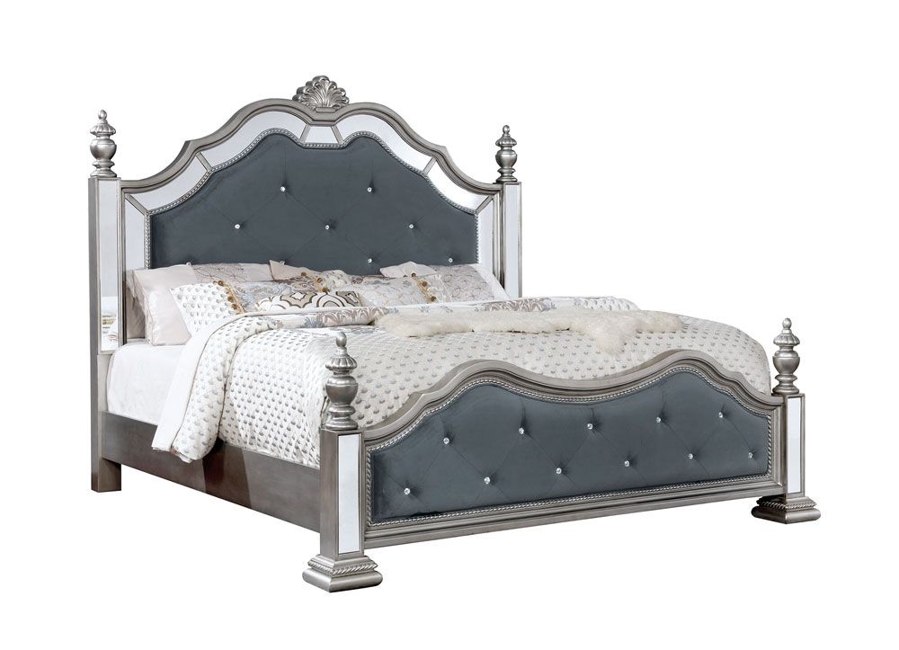 Hailey Silver Bed With Mirror Accents