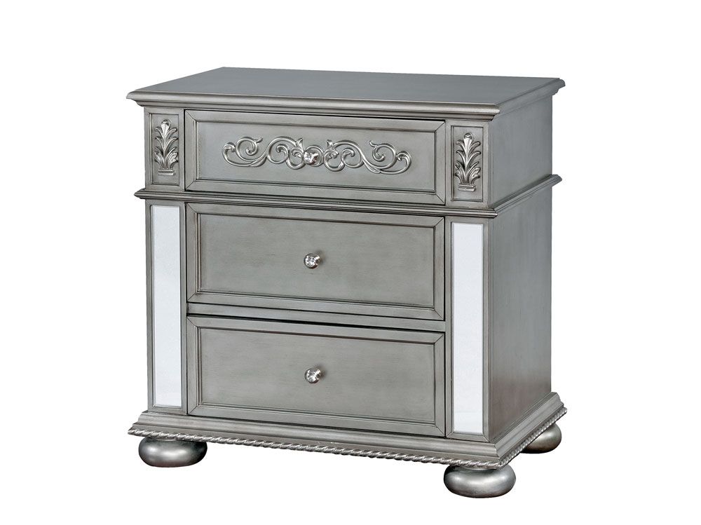 Hailey Silver Night Stand With Mirror Accents