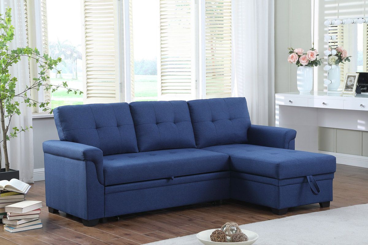 Hamar Blue Linen Sectional With Sleeper