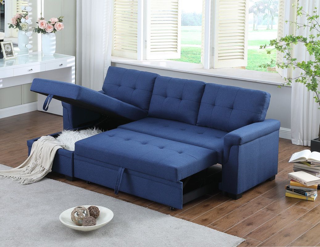 Hamar Blue Linen Sectional With Storage