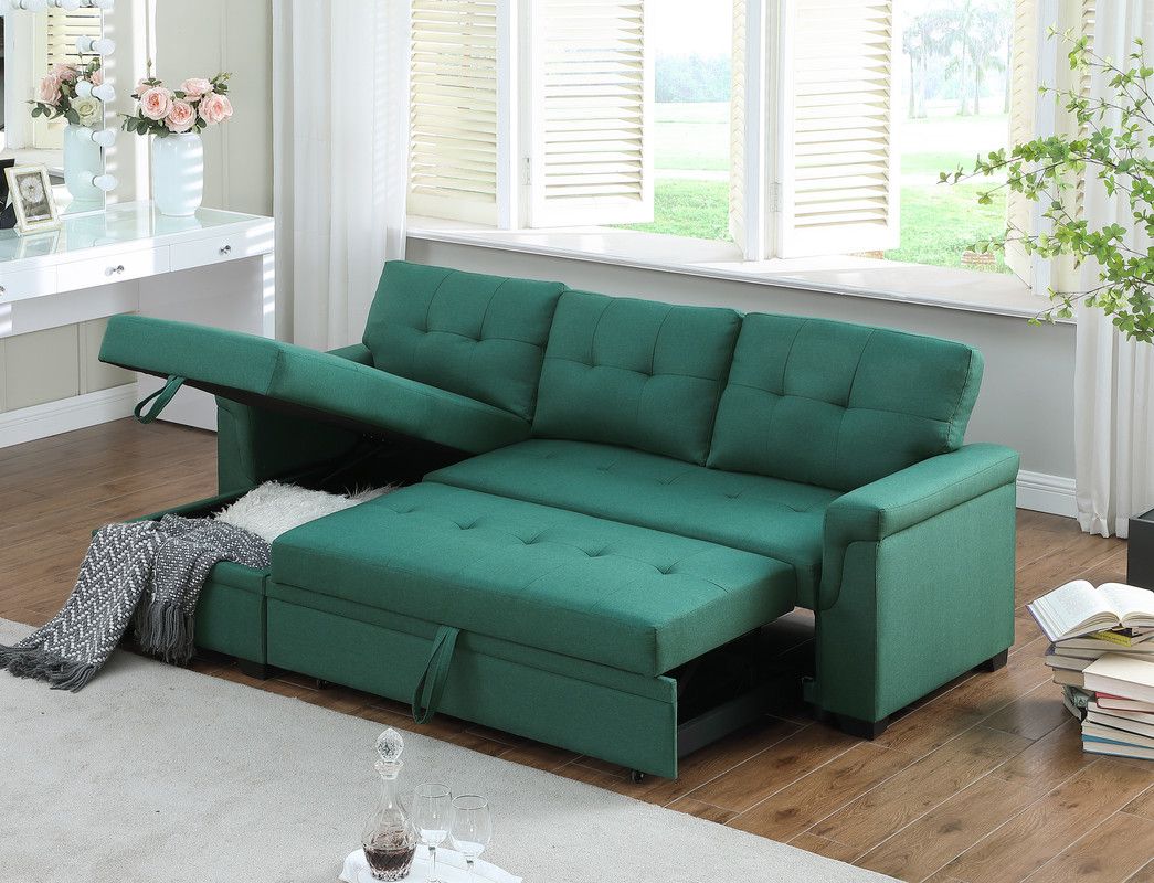Hamar Green Linen Sectional With Storage