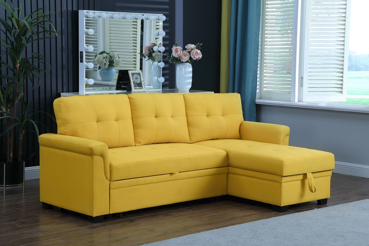 Hamar Yellow Linen Sectional Sleeper