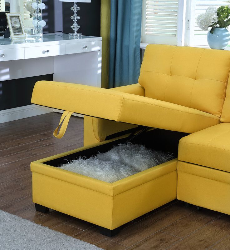 Hamar Yellow Linen Sectional With Storage