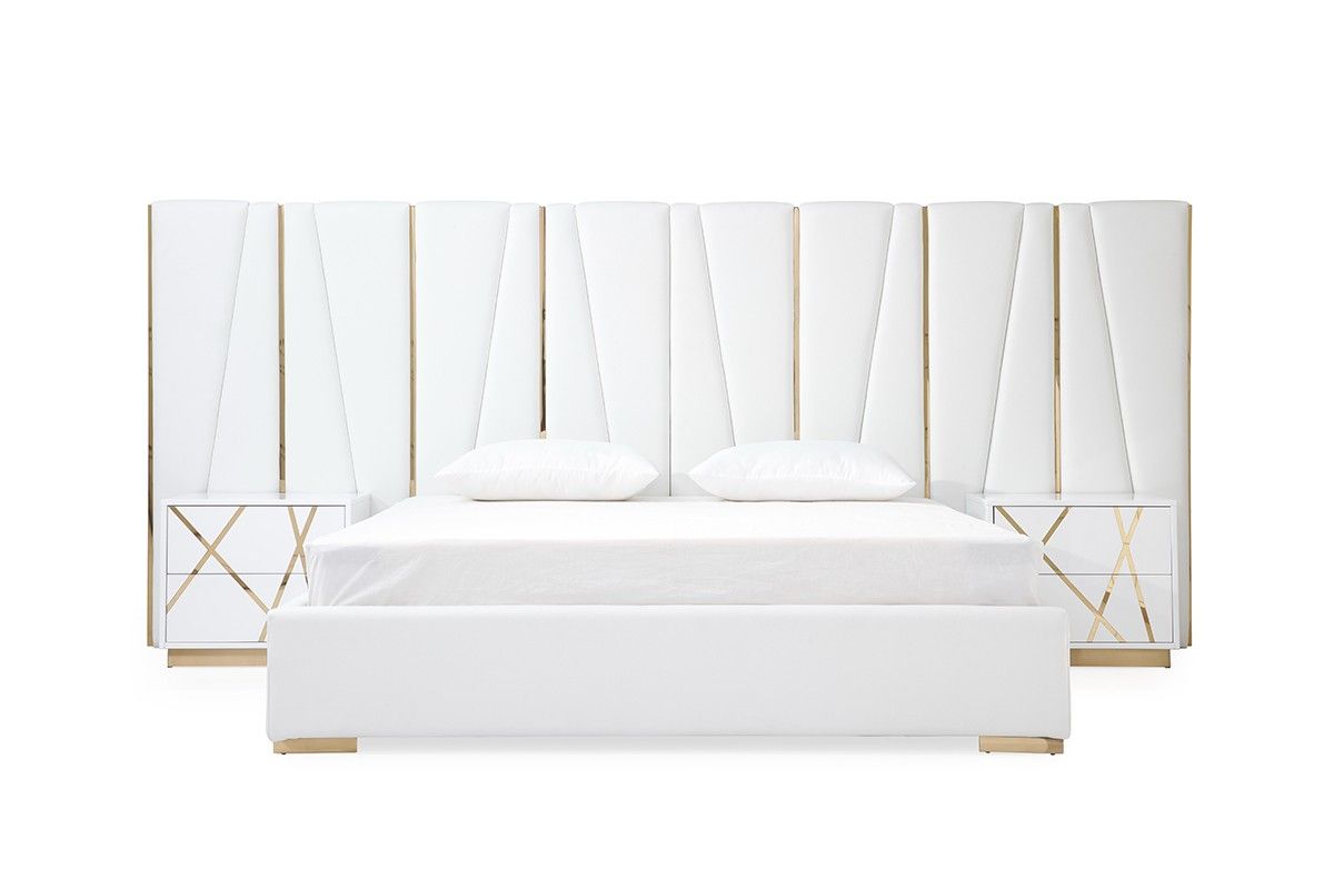 Hamburg White Leather and Gold Bed