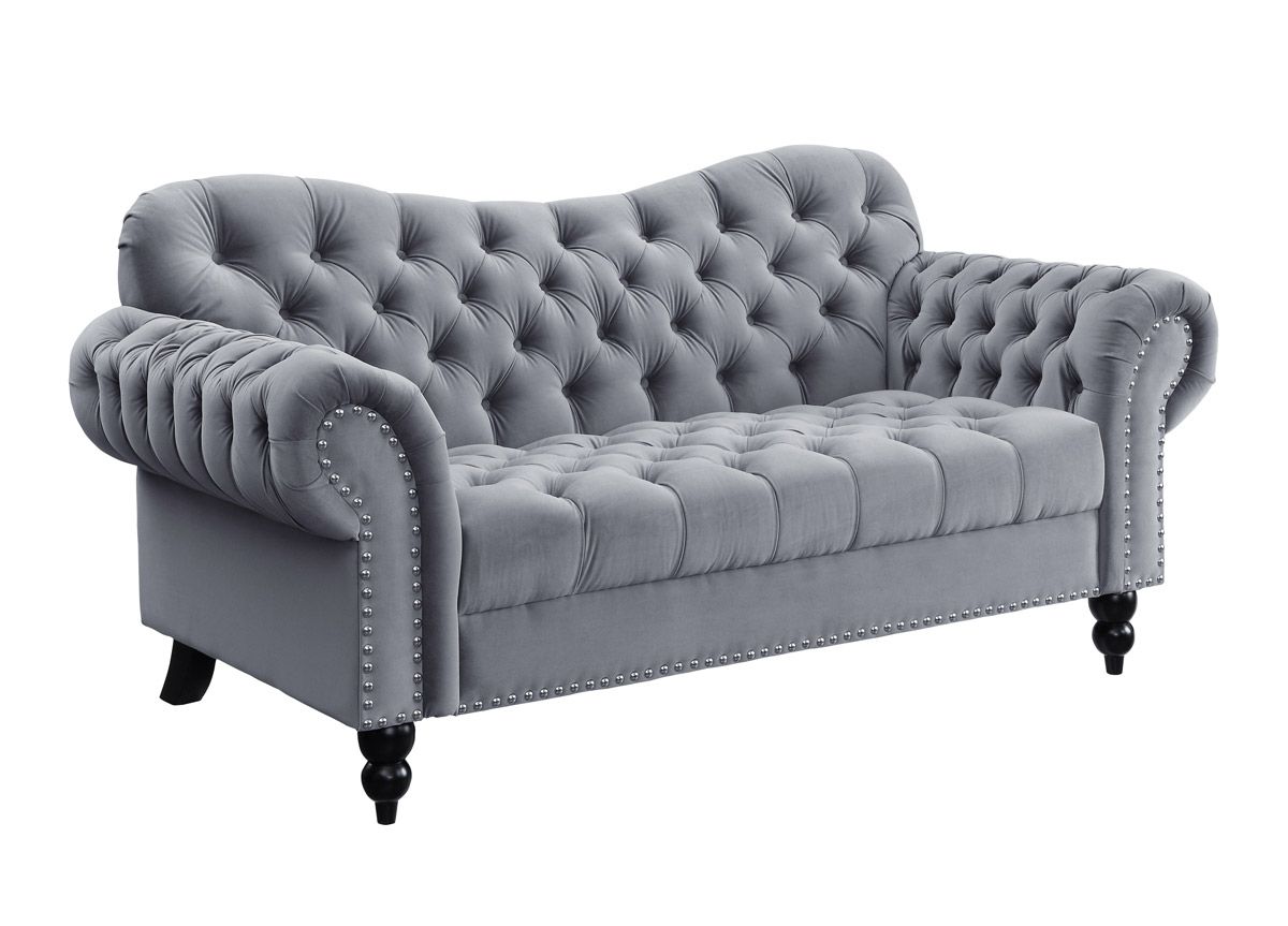 Hampstead Tufted Grey Velvet Loveseat