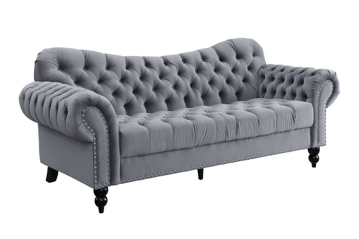 Hampstead Tufted Grey Velvet Sofa