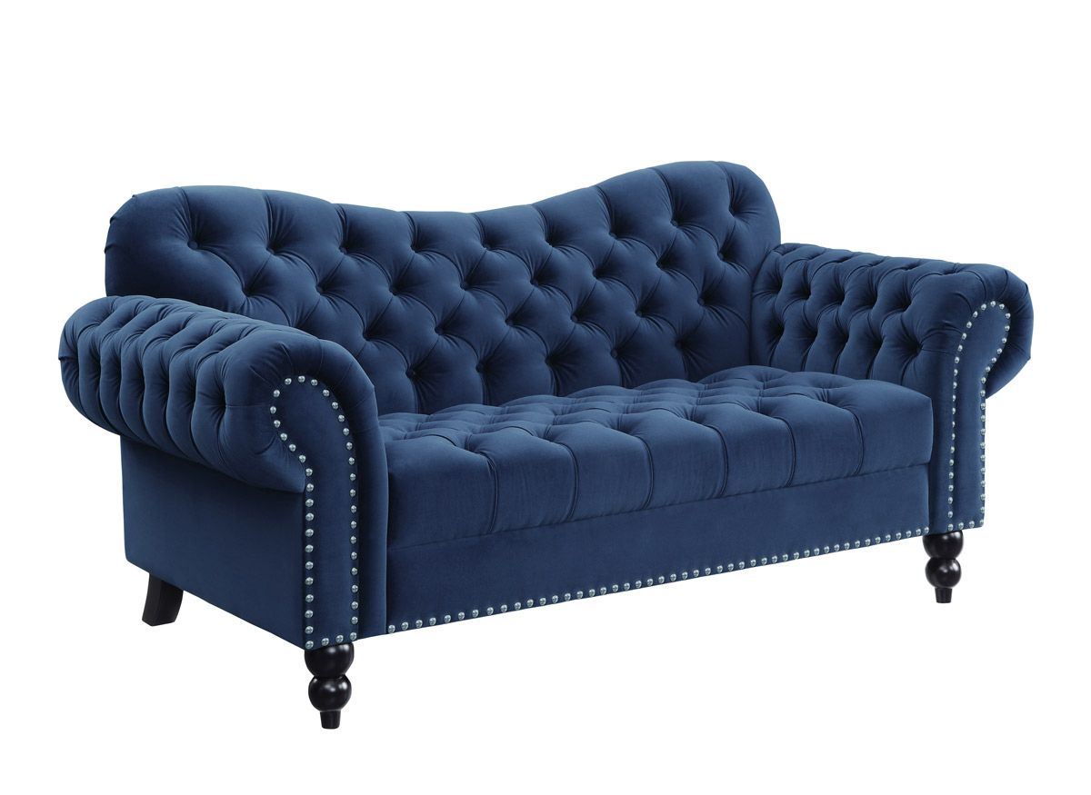 Hampstead Navy Velvet Chesterfield Loveseat