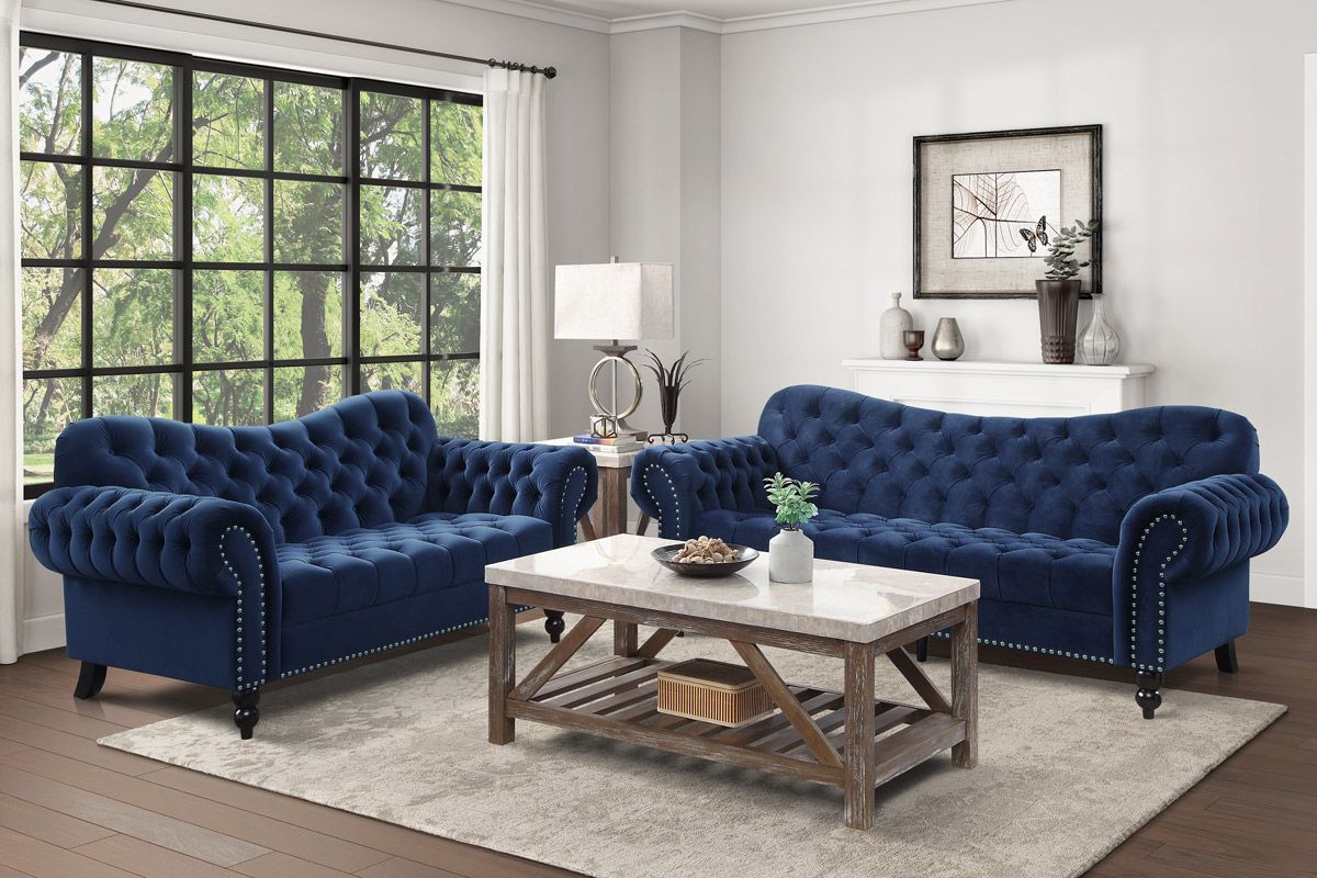 Hampstead Navy Velvet Chesterfield Sofa Set