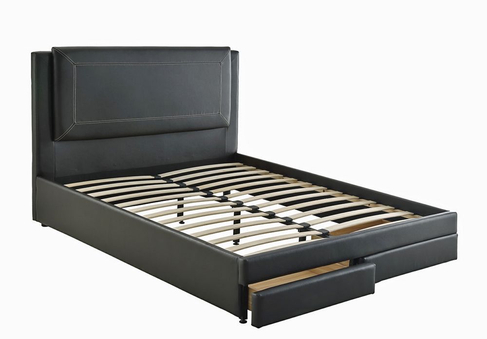 Harbor Black Leather Storage Bed