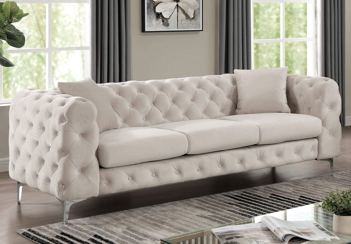 Harley Tufted Beige Fabric Sofa