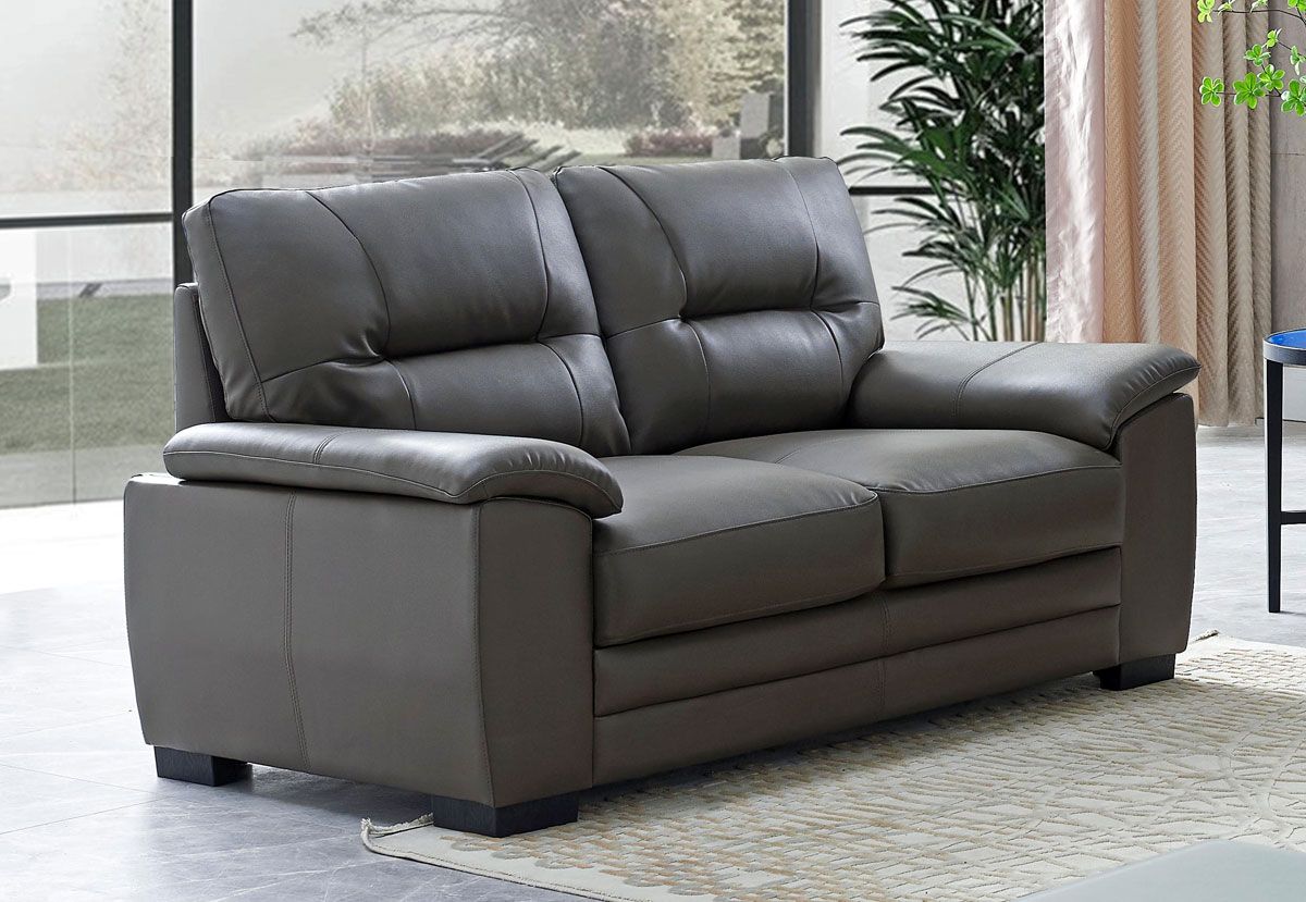 Hartford Grey Leather Loveseat