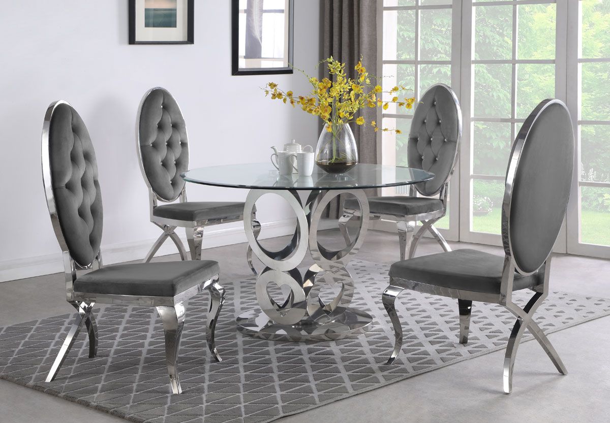 Hearts Round Dining Table With Grey Chairs