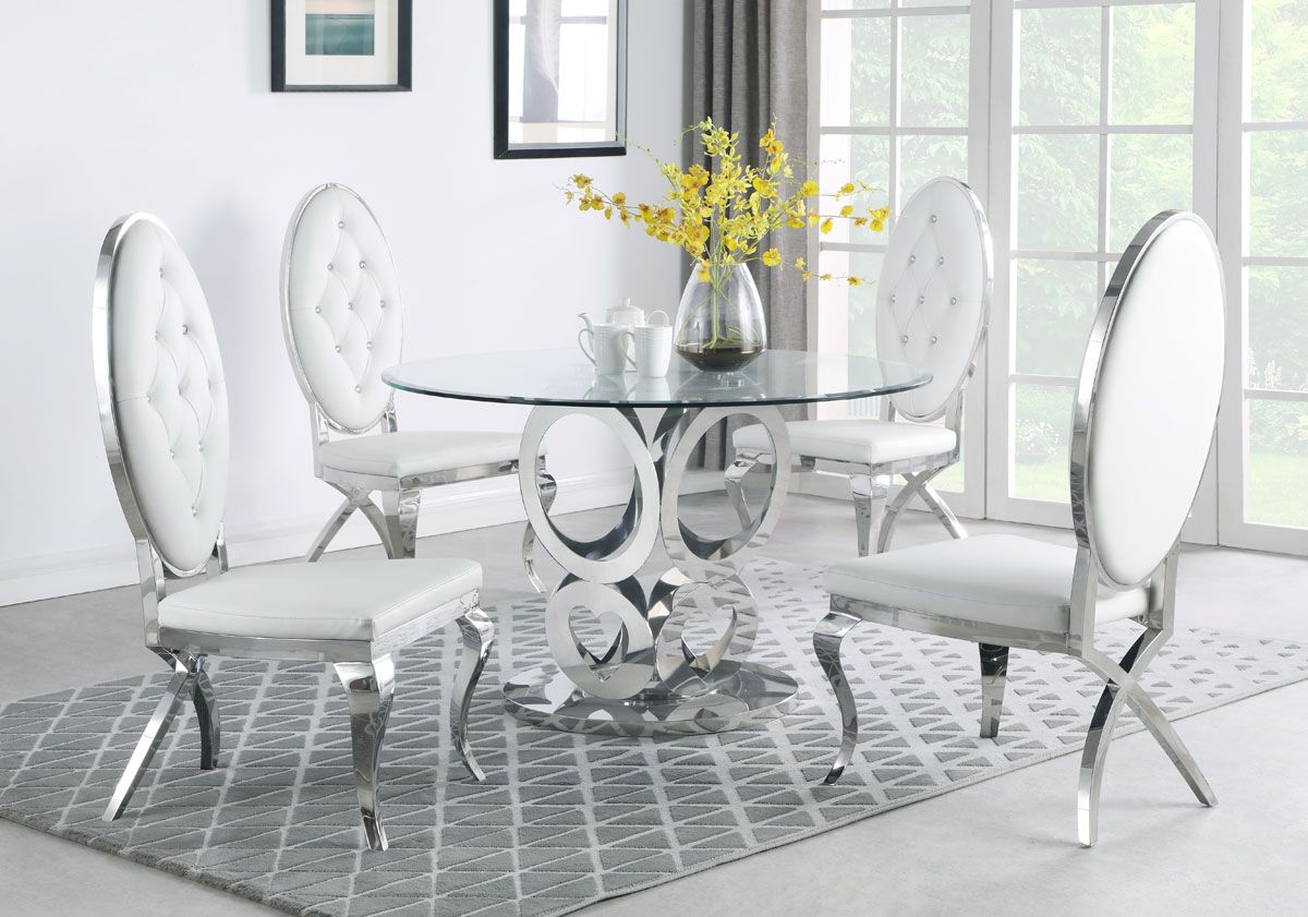 Hearts Round Dining Table Chrome Finish