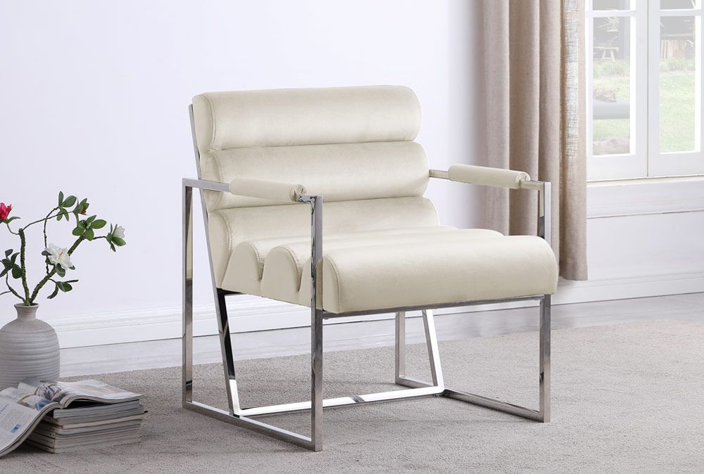 Helia Beige Velvet Modern Accent Chair Chrome Frame