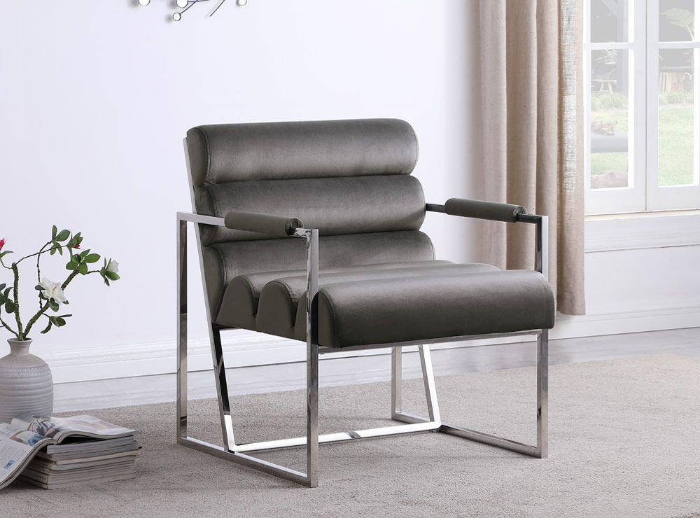 Helia Grey Velvet Modern Accent Chair