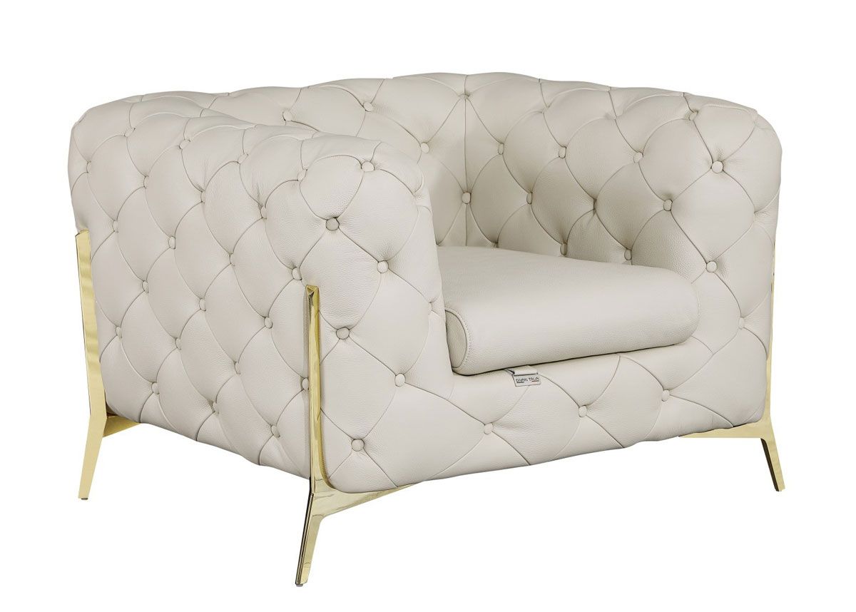 Hendrix Beige Italian Leather Tufted Chair