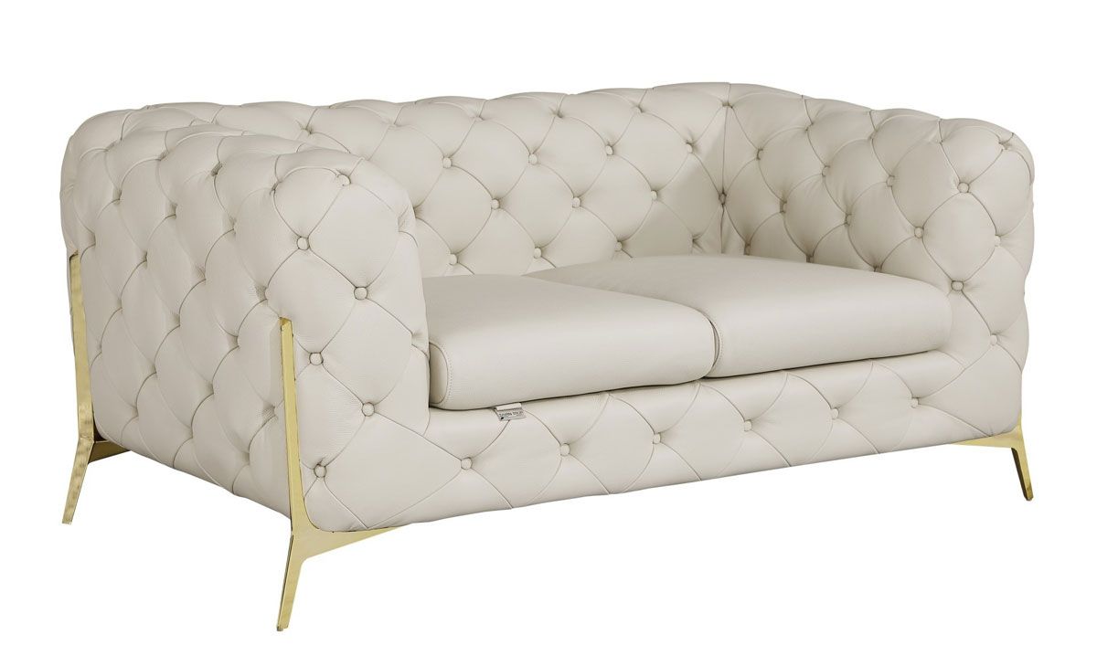 Hendrix Beige Italian Leather Tufted Love Seat