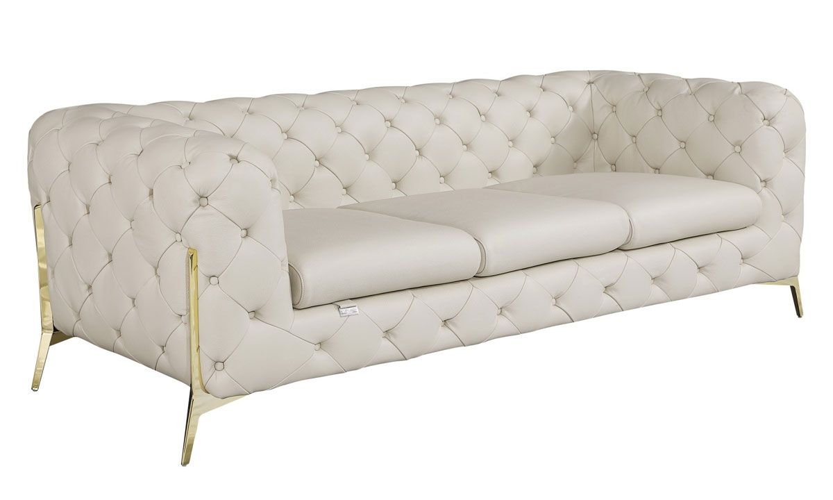 Hendrix Beige Italian Leather Tufted Sofa