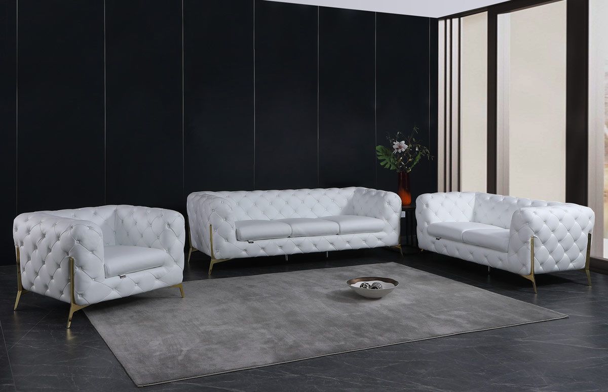 Hendrix White Italian Leather Sofa Set
