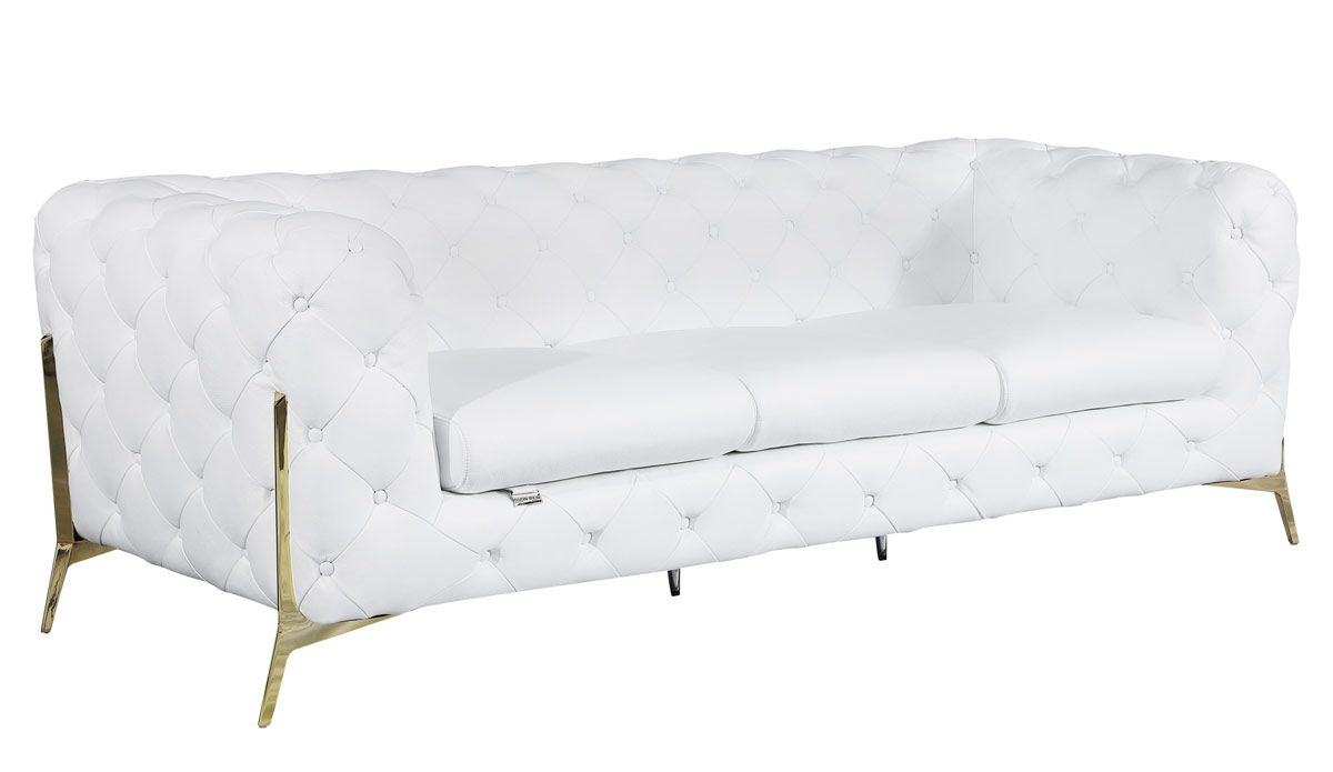 Hendrix White Italian Leather Modern Chesterfield Sofa