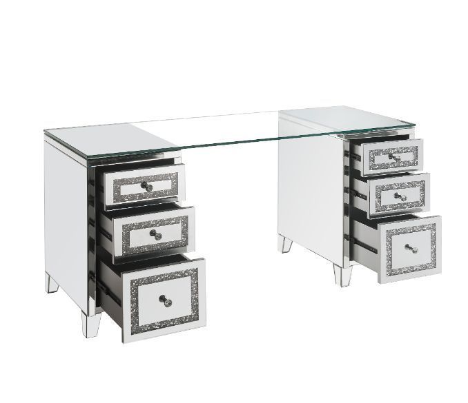 Henry Mirrored Writing Desk With Glass Top