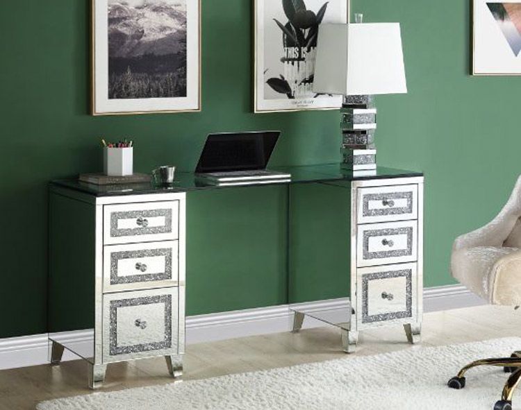 Henry Mirrored Writing Desk With Crystals