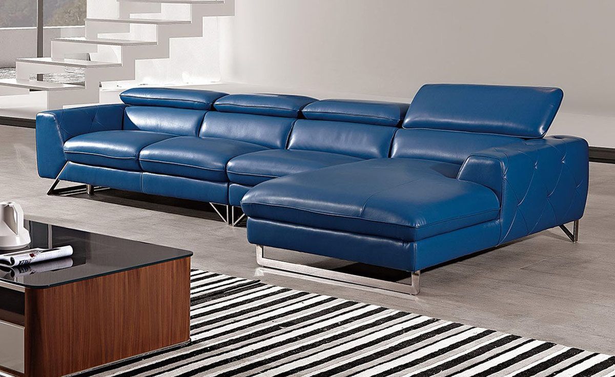 Hera Blue Italian Leather Modern Sectional