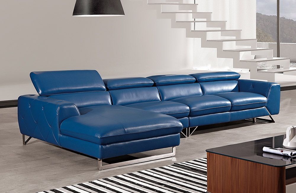 Hera Blue Italian Leather Modern Sectional