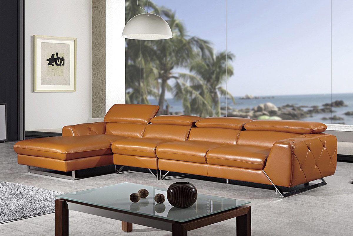 Hera Camel Leather Facing Left Side Sectional