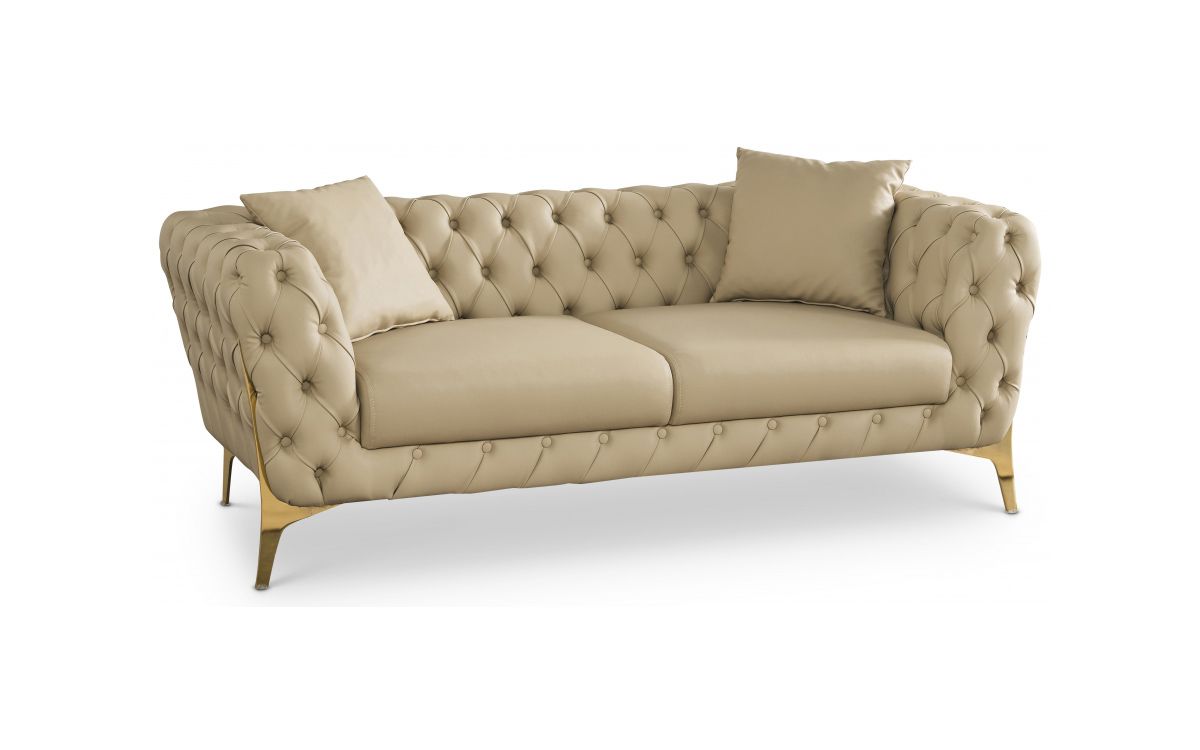 Herbert Beige Tufted Leather Loveseat