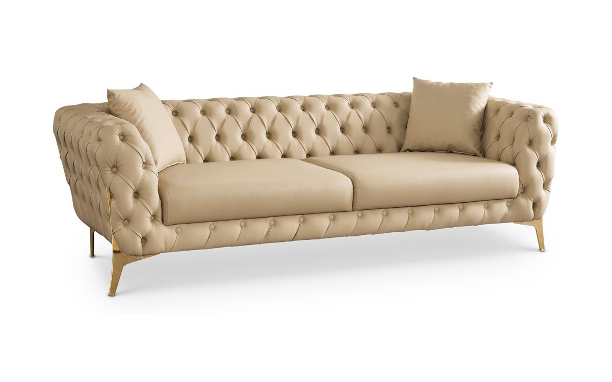 Herbert Beige Tufted Leather Sofa